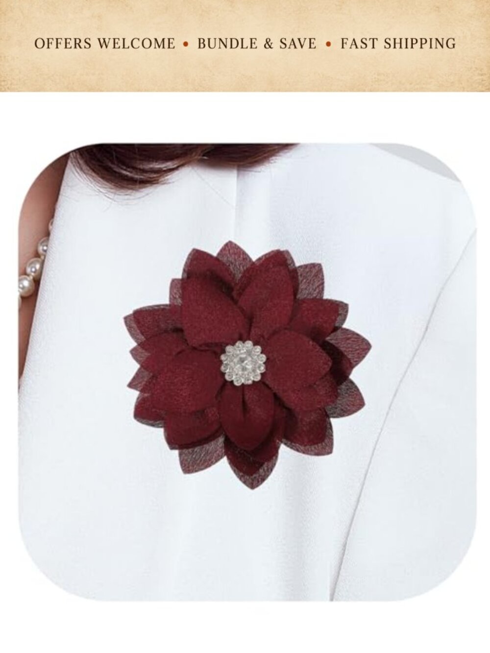 PATIKIL Satin Fabric Lotus Brooch Pin with Crystal Handmade Floral
